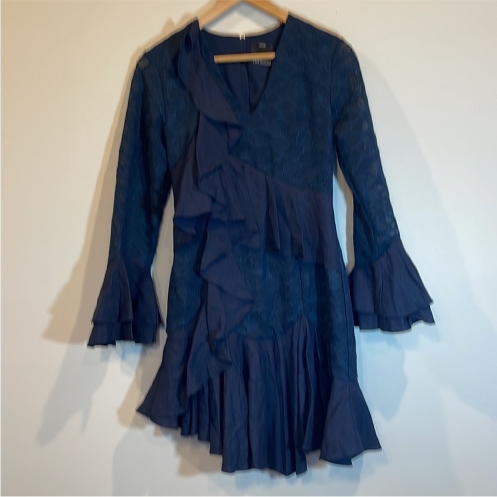 C/meo Collective navy blue ruffle tier hem dress 
Size small